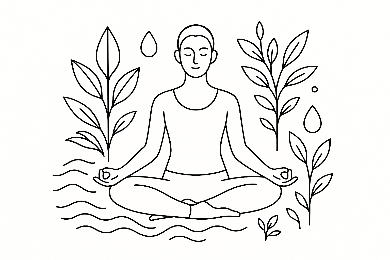 Iconic representation of wellness, water, and plants in a clean line-art style.
